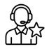 could you create an icon of Customer support agent silhouette with a star to represent improved customer service black lined not filled in with any co-1