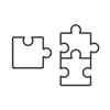 could you create an icon of a puzzle piece on its own and two puzzle pieces that fit together next to it on the right please make it a black outline-1